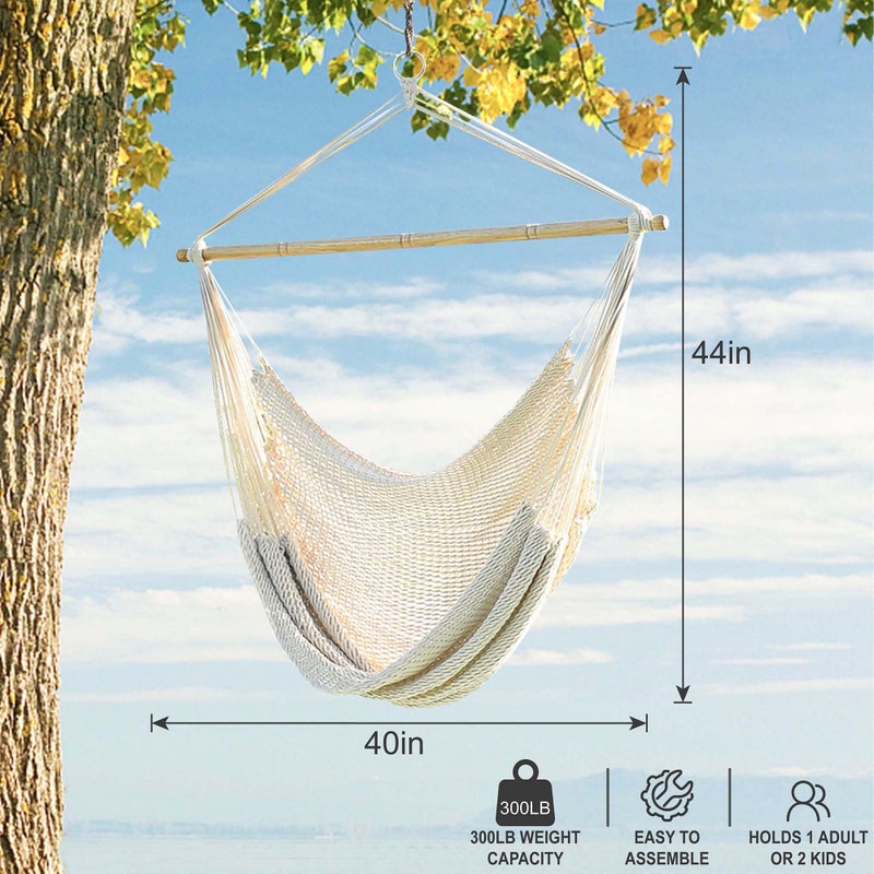Lazy Daze Hammocks Chair Caribbean Hanging Rope Weaving Chair with 40" Hardwood Spreader Bar and Soft-Spun Cotton Rope for Indoor/Outdoor Backyard & Living Room, Max 300 LBS, Natural - Image 3
