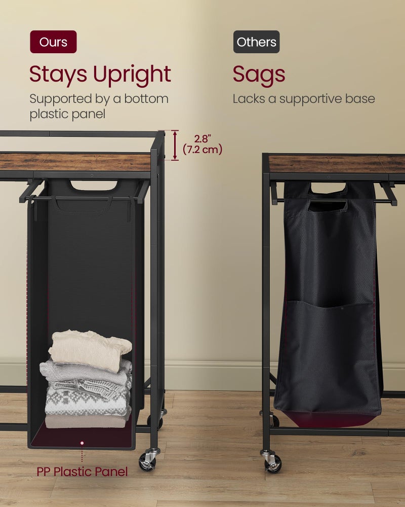 VASAGLE Laundry Sorter, 29 Gal. (110 L) Laundry Hamper Basket with 2 Compartments, Rolling Cart with Wheels, Shelf, Removable Bags, Pockets, Ink Black and Rustic Brown UBLH021B01 - Image 5