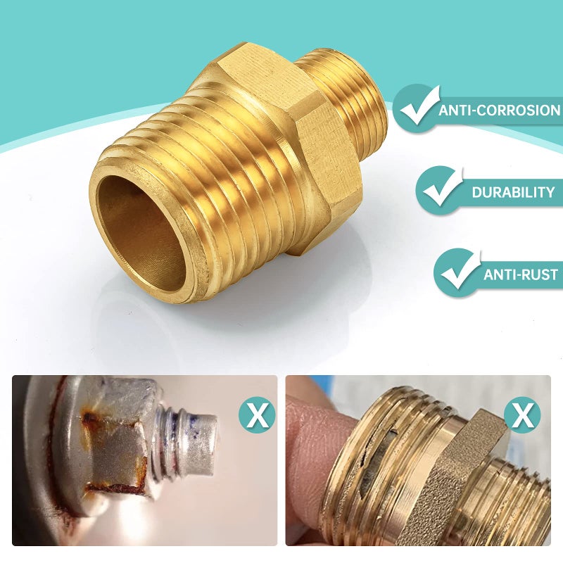 VFAUOSIT 1/2 To 3/8 Reducer Vfauosit 3/8 To 1/2 Rv Faucet Adapter Brass Compression Fitting Faucet Supply Line Adapter For Plumbing Water Hose 2 Pieces - Image 2