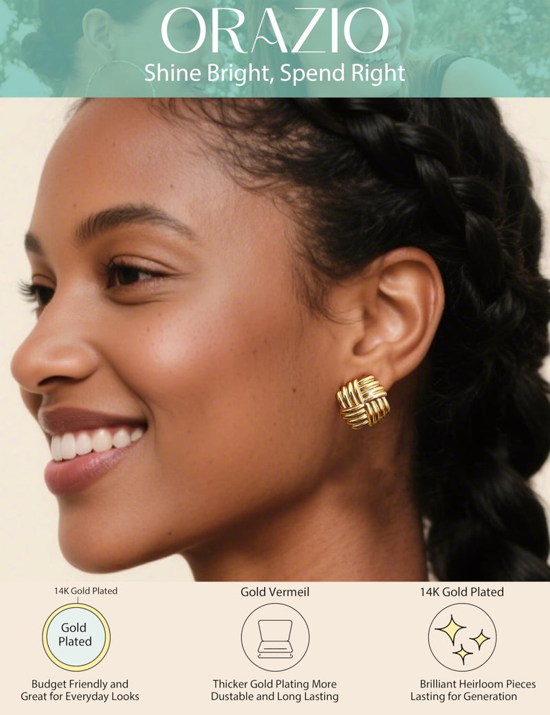 ORAZIO Chunky Gold Plated Knot Earrings for Womens Trendy 925 Silver Statement Lightweight Dangle Drop Hypoallergenic Large Geometric Stud Earring Jewelry for Women J - Image 2
