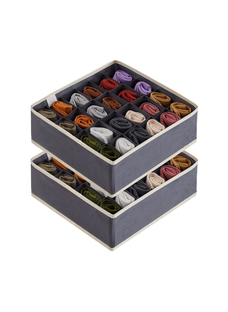 Foldable Sock and Underwear Organizer - 2 Pack Fabric Storage Boxes for Dresser and Closet, Perfect for Socks, Underwear, Ties, Grey Color, Ideal for Bedroom Organization.  - Image 1