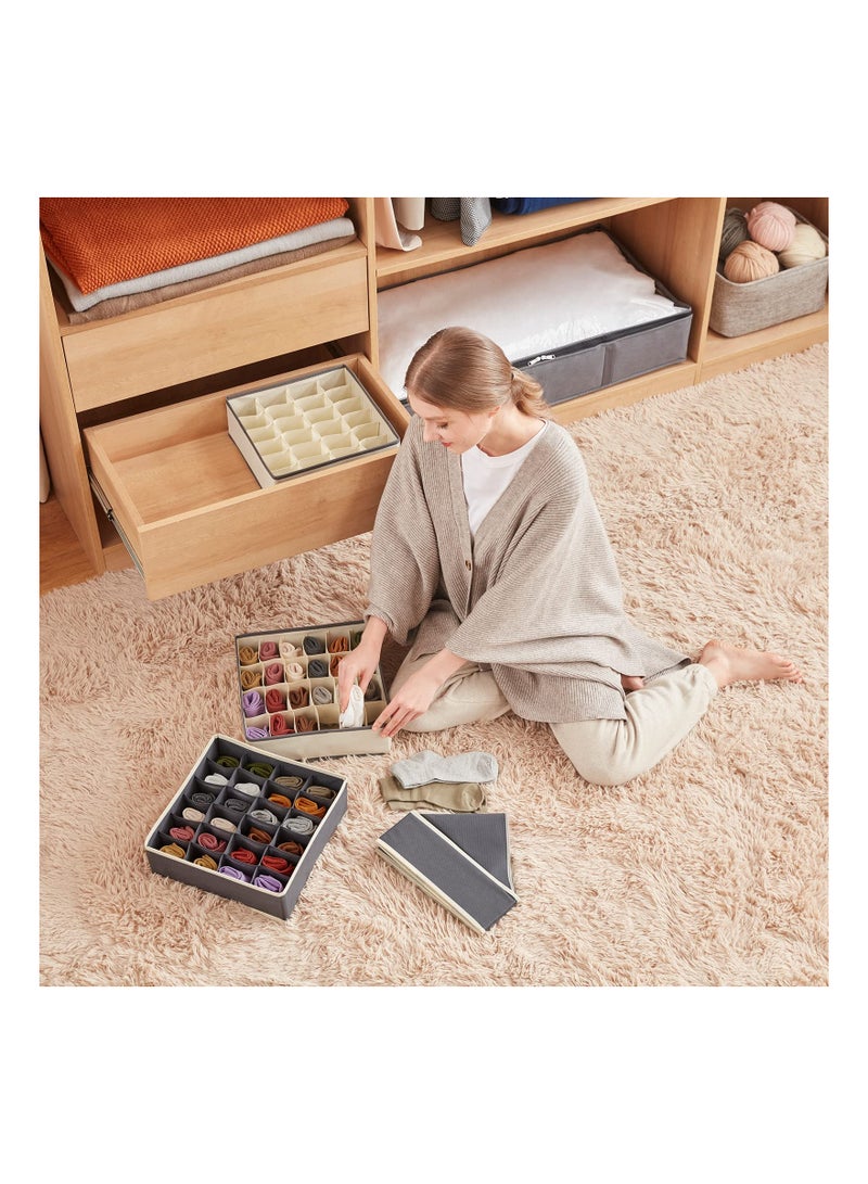 Foldable Sock and Underwear Organizer - 2 Pack Fabric Storage Boxes for Dresser and Closet, Perfect for Socks, Underwear, Ties, Grey Color, Ideal for Bedroom Organization.  - Image 3