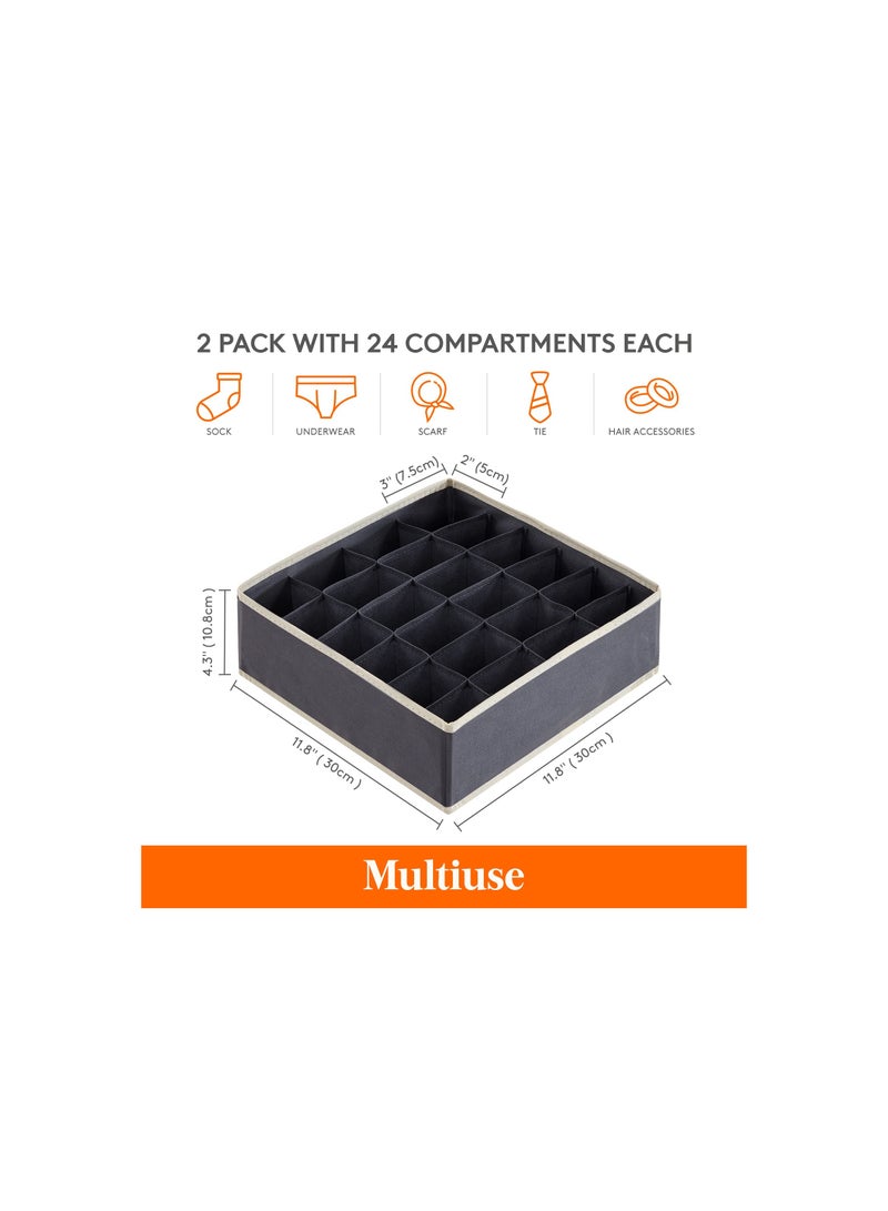 Foldable Sock and Underwear Organizer - 2 Pack Fabric Storage Boxes for Dresser and Closet, Perfect for Socks, Underwear, Ties, Grey Color, Ideal for Bedroom Organization.  - Image 4