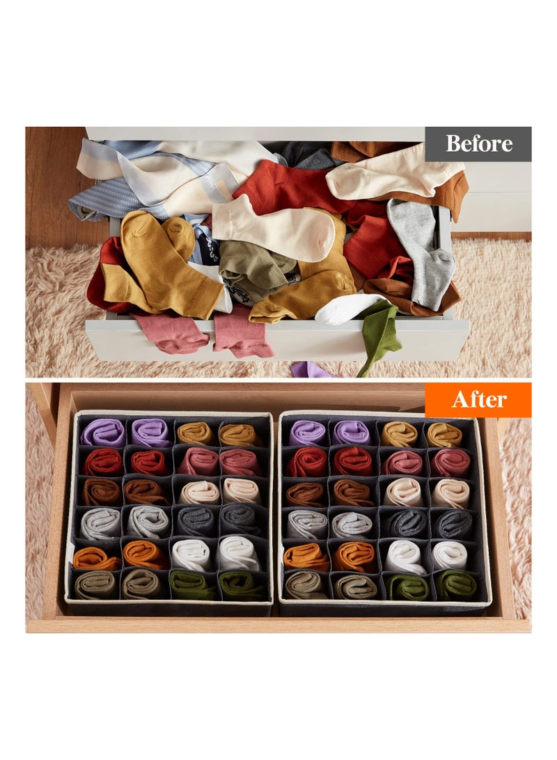 Foldable Sock and Underwear Organizer - 2 Pack Fabric Storage Boxes for Dresser and Closet, Perfect for Socks, Underwear, Ties, Grey Color, Ideal for Bedroom Organization.  - Image 2