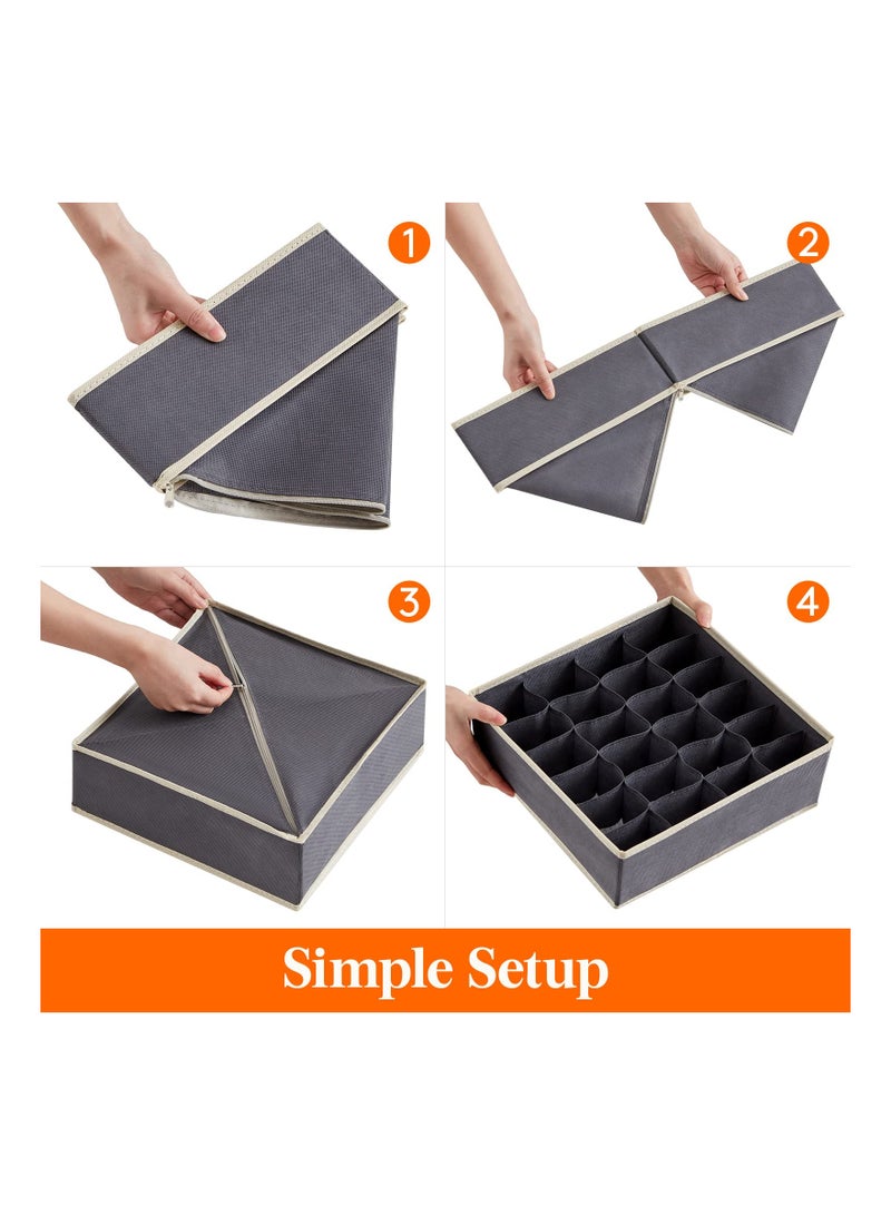 Foldable Sock and Underwear Organizer - 2 Pack Fabric Storage Boxes for Dresser and Closet, Perfect for Socks, Underwear, Ties, Grey Color, Ideal for Bedroom Organization.  - Image 5