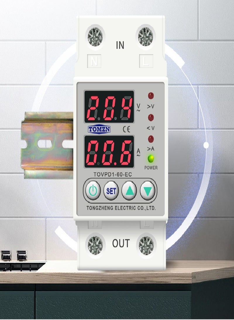 TOMZN High Low Current Voltage Protector 2 Digital Display 63A Adjustment  - Image 1