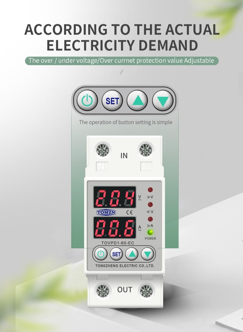 TOMZN High Low Current Voltage Protector 2 Digital Display 63A Adjustment  - Image 3