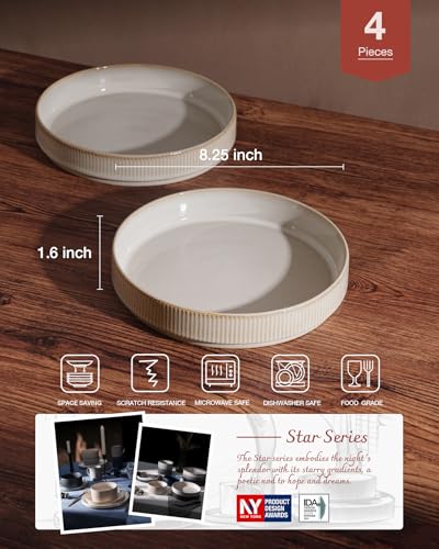 famiware Star 8.25" Pasta Bowls, Large Dinner Bowls Set of 4, Salad Bowl Plates, Shallow Bowls for Eating, Cappuccino White - Image 2