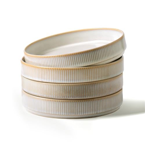 famiware Star 8.25" Pasta Bowls, Large Dinner Bowls Set of 4, Salad Bowl Plates, Shallow Bowls for Eating, Cappuccino White - Image 1