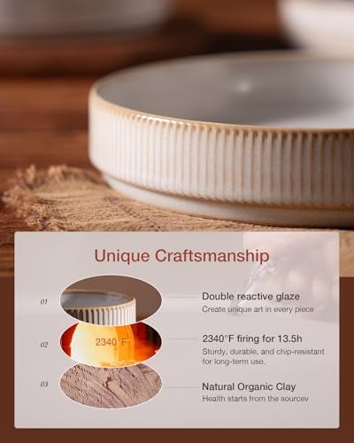 famiware Star 8.25" Pasta Bowls, Large Dinner Bowls Set of 4, Salad Bowl Plates, Shallow Bowls for Eating, Cappuccino White - Image 4