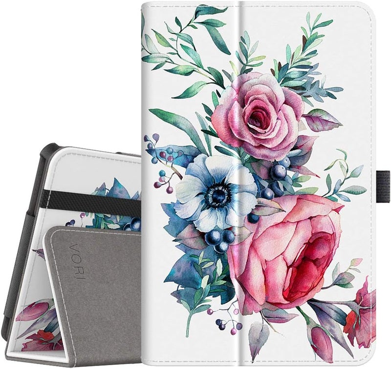 VORI Folio Case for Amazon Fire HD 8 Tablet (8th/7th/6th Generation, 2018/2017/2016 Release), Slim Premium PU Leather Stand Protective Cover with Auto Wake/Sleep, Peony - Image 1