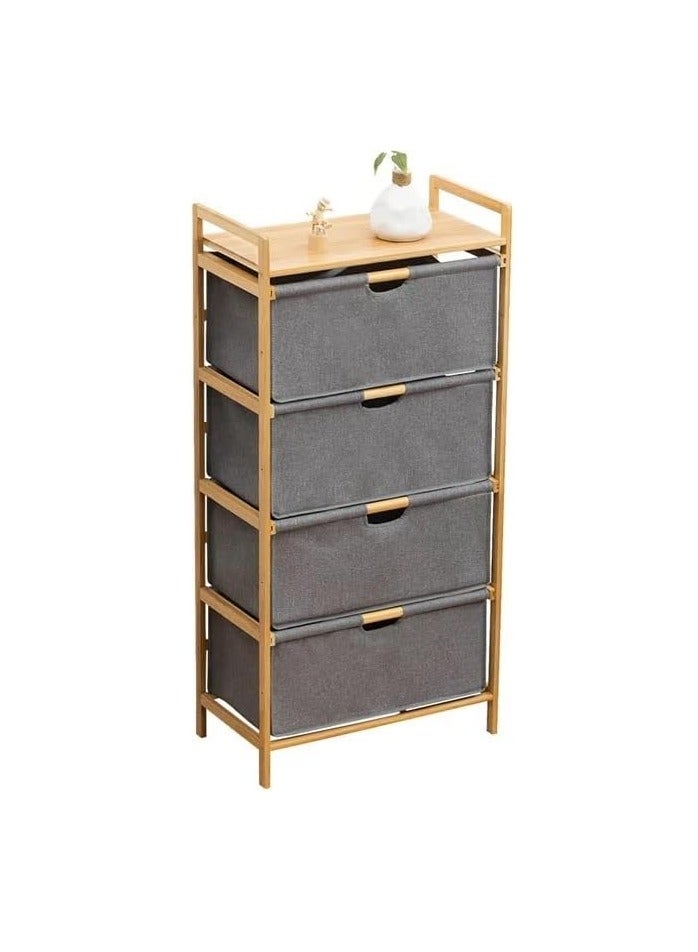 LEDIN 4-Tier Bamboo Bathroom Shelf, Freestanding Storage Shelf Hamper with Pull Out Drawers for Towels, Sheets, Clothes, Natural Bamboo Organizer Basket for Bedroom, Bathroom - Image 4