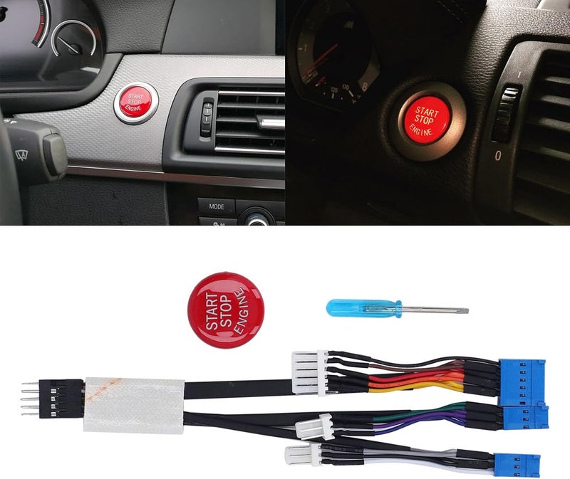LED Gear Shift Knob with Red Engine Start Button Cover Kit, Automatic Gear Shifter Head for 6 Series E63 E64 Pre - Facelift 2004-2006 Left Hand Drive (Carbon Fiber Style) - Image 3