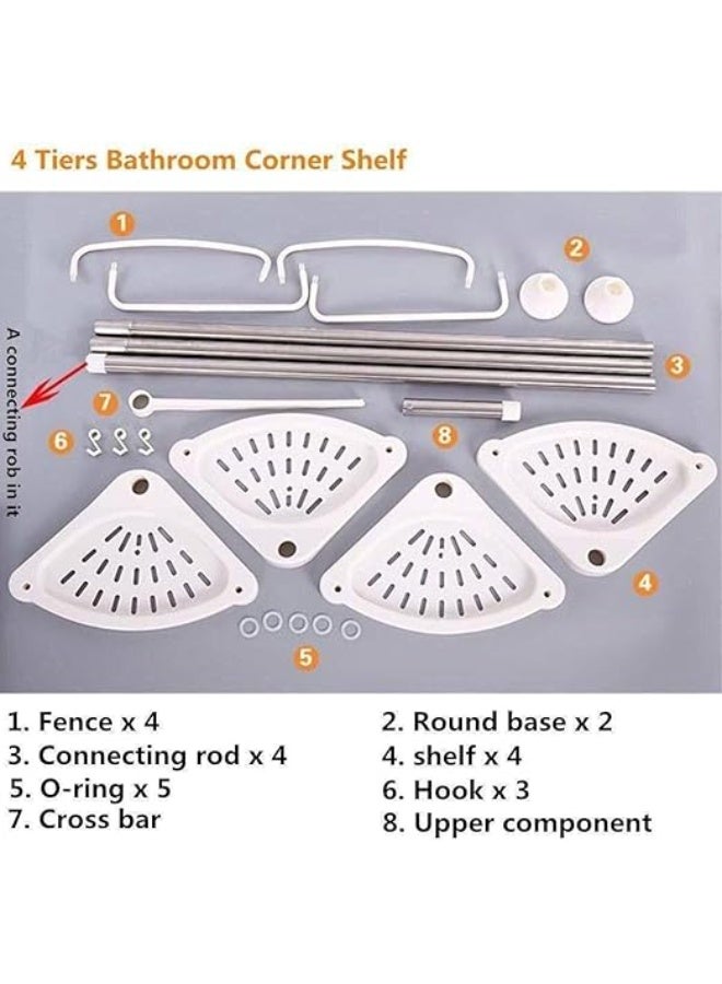 حامل زاوية دش لادوات الاستحمام وقابل للتعديل و4 طبقات الارضية للسقف للتنظيم وتخزين h - Image 2