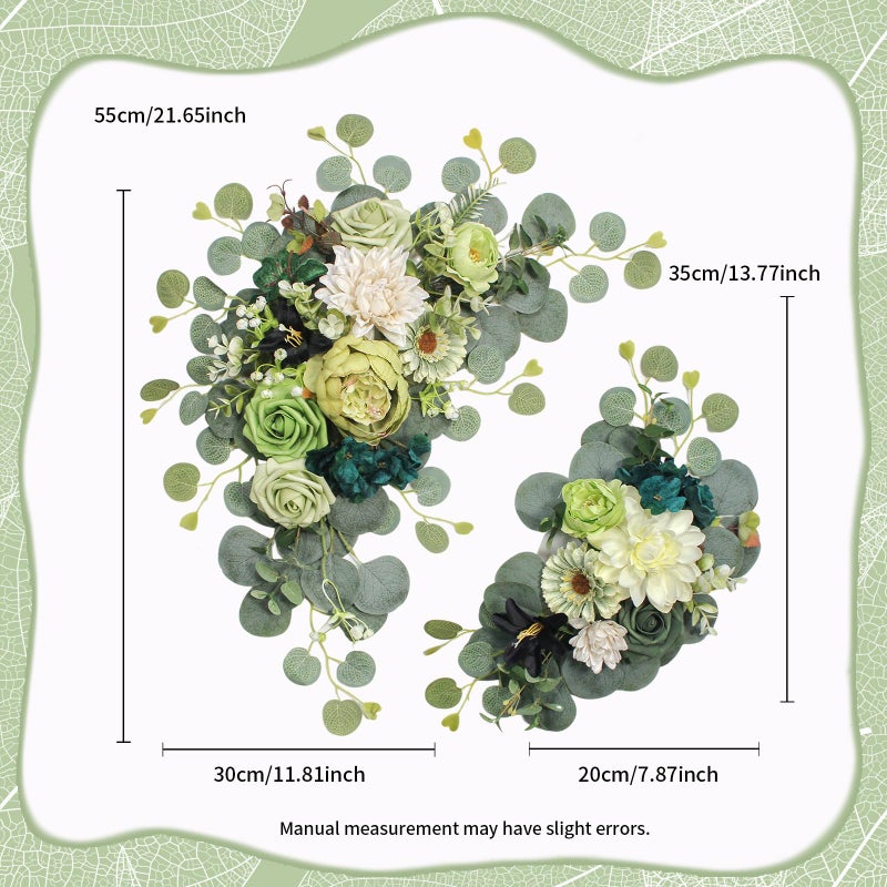 Odouzy Artificial Wedding Arch Flowers For Wedding Sign Set Of 2 For Wedding Welcome Ceremony Sign Faux Floral Swags Wedding  Banquet And Reception Backdrop Floral Decoration (Dark Green) - Image 2