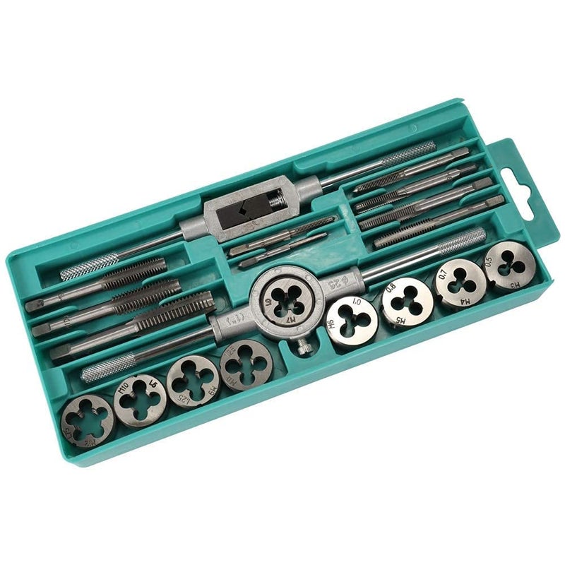 NIKTION Metric Tap and Die Set Thread M3 to M12 Thread Repair Kit Plug Metric Wrench Die Holder Screwdriver with Storage case 20 Pcs Clear - Image 1