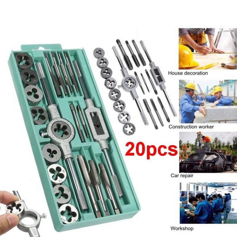 NIKTION Metric Tap and Die Set Thread M3 to M12 Thread Repair Kit Plug Metric Wrench Die Holder Screwdriver with Storage case 20 Pcs Clear - Image 2
