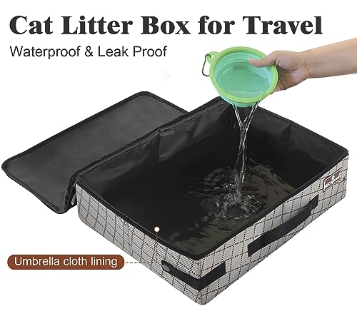 HiCaptain Portable Travel Litter Box with Lid Foldable Cat Travel Litter Box Leakproof OdorFree Waterproof Ideal for Road Trip Cars Hotels and Airplane Khaki - Image 3