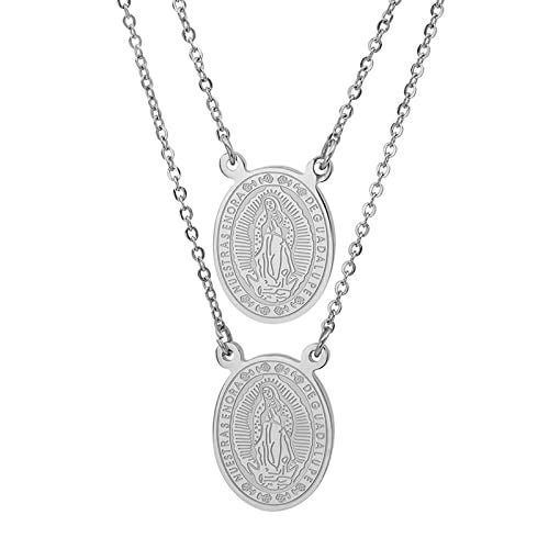 Steeltime Stainless Steel Virgin Mary Guadalupe Scapular Escapularios Catolicos Medalla de la Virgen de Guadalupe Scapulars Catholic Necklace Catholic Gifts for Men Women Silver - Image 1