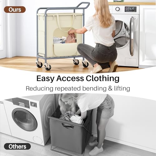 Branwick Laundry Basket with Wheels,150L Large Rolling Laundry Hamper, Heavy-Duty Laundry Cart Sturdy Metal Frame with Handle, Minimizes Bending Easy Access Clothing for Bedroom, Bathroom, Laundry Room (Beige) - Image 3
