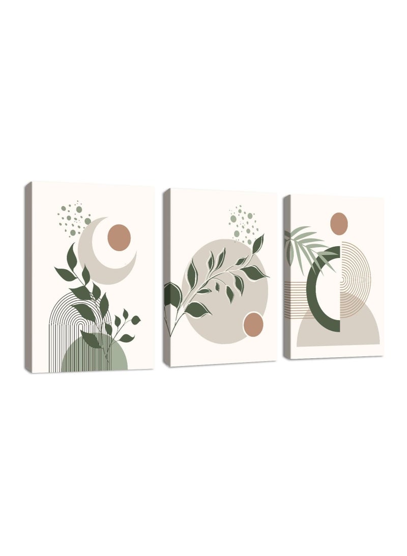 INSIJAM Set Of 3 Canvas Wall Arts Stretched Boho Framed Canvas Wall Art for Bedroom Modern Aesthetic Green Botanical Wall Pictures Mid Century Geometric Home Decor Canvas Painting Wall Decor for Living Room Office Ready to Hang - Image 5