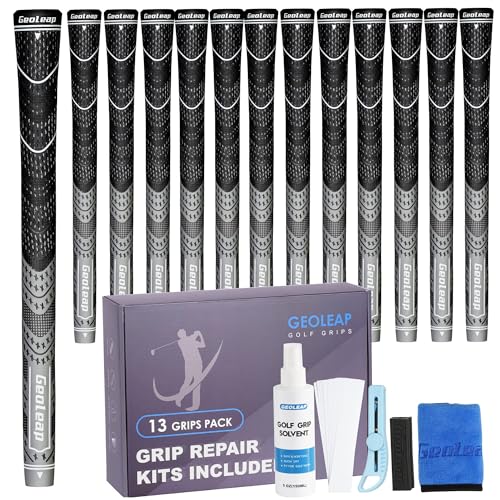 Geoleap Golf Grips Set of 13 Grips with Tapes and Grips with All Repair Kits for ChoiceHybrid Golf Club Grips All Weather Contral High Feedback Traction Golf Grips for Men and Women GreyGrips with All Repair Kits Midsize - Image 1