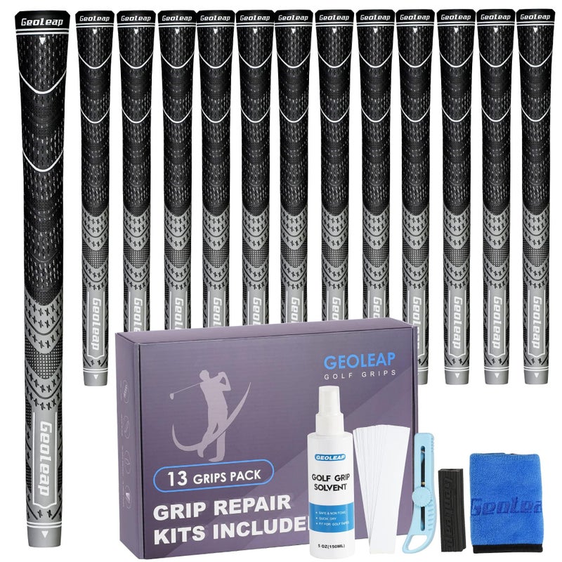 Geoleap Golf Grips Set of 13 Grips with Tapes and Grips with All Repair Kits for ChoiceHybrid Golf Club Grips All Weather Contral High Feedback Traction Golf Grips for Men and Women GreyGrips with All Repair Kits Midsize - Image 2
