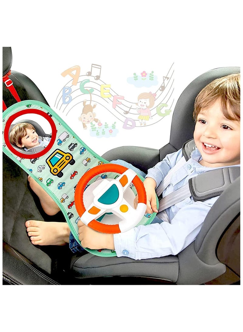 Soofam Baby Car Seat Toys for Infants with Mirror, Carseat Toys Steering Wheel with Music Lights and Driving Sounds, Travel Car Seat Toy for Infants Babies 6 to 12 Months - Image 1