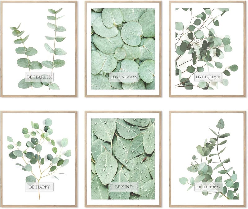 HoozGee Inspirational Wall Art Print Set of 6 Tropical Botanical Leaves Wall Decor Sage Green Leaf Wall Art Set Pictures Motivational Wall Art Posters Living Room Bedroom Decor (11"x14" UNFRAMED) - Image 1