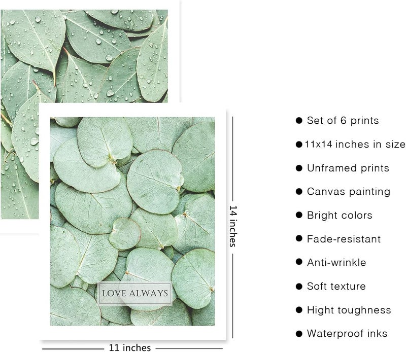 HoozGee Inspirational Wall Art Print Set of 6 Tropical Botanical Leaves Wall Decor Sage Green Leaf Wall Art Set Pictures Motivational Wall Art Posters Living Room Bedroom Decor (11"x14" UNFRAMED) - Image 2