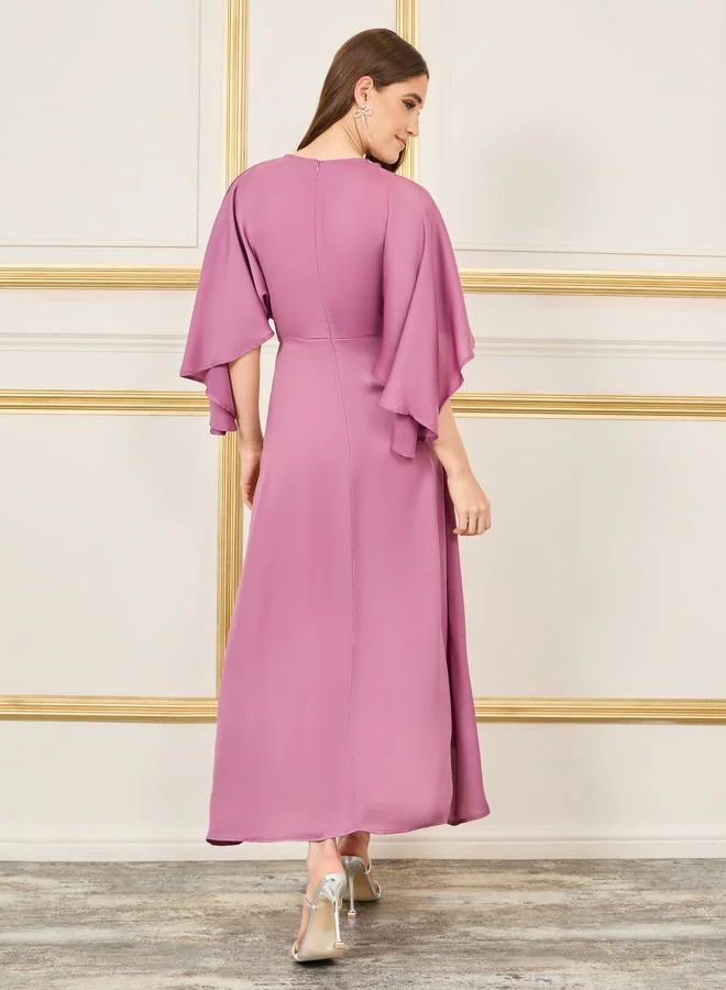 ستايلي Floral Applique Asymmetric Hem A-Line Maxi Dress