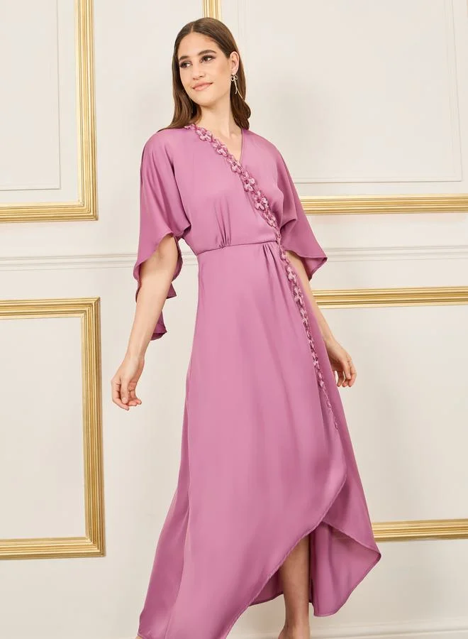 ستايلي Floral Applique Asymmetric Hem A-Line Maxi Dress