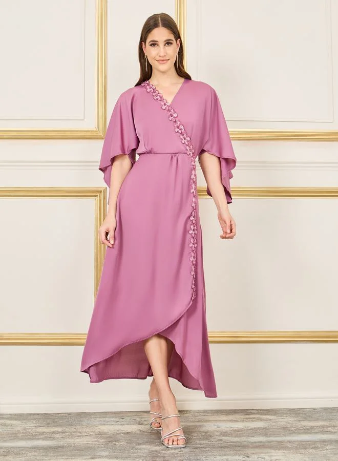 ستايلي Floral Applique Asymmetric Hem A-Line Maxi Dress