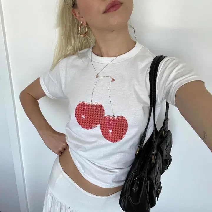 XPONNI Baby Tees Y2k Shirt 2000s Fashion Cute Shirts 90s Outfit Woman Graphic Tees Y2k Vintage Clothes (Style06,S,Small) - Image 1
