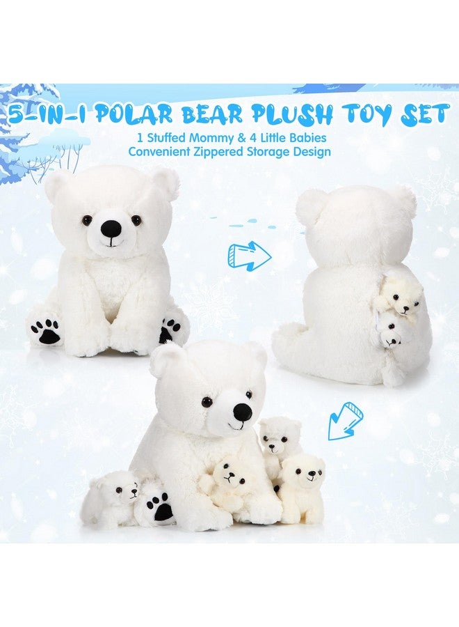 Leitee 5 Pcs Polar Bear Plush Set Large Mommy Polar Bear Stuffed Animal With 4 Cuddly Bear Baby Plushies In Belly For Boys Girls Birthday Winter Holiday Decor Gifts(Sitting) - Image 4