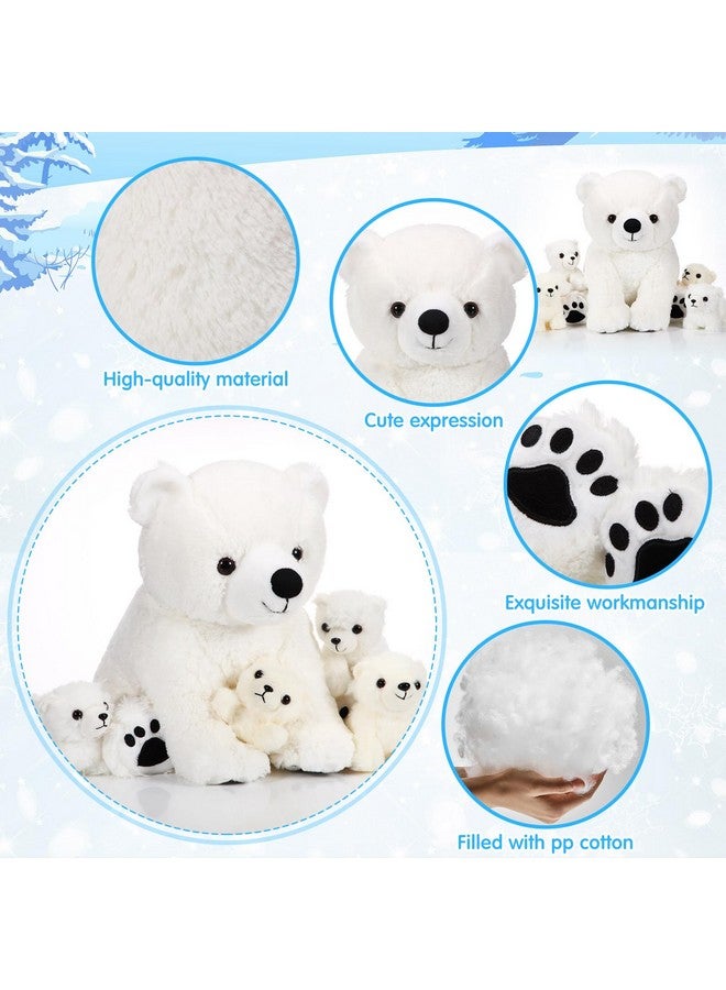 Leitee 5 Pcs Polar Bear Plush Set Large Mommy Polar Bear Stuffed Animal With 4 Cuddly Bear Baby Plushies In Belly For Boys Girls Birthday Winter Holiday Decor Gifts(Sitting) - Image 3