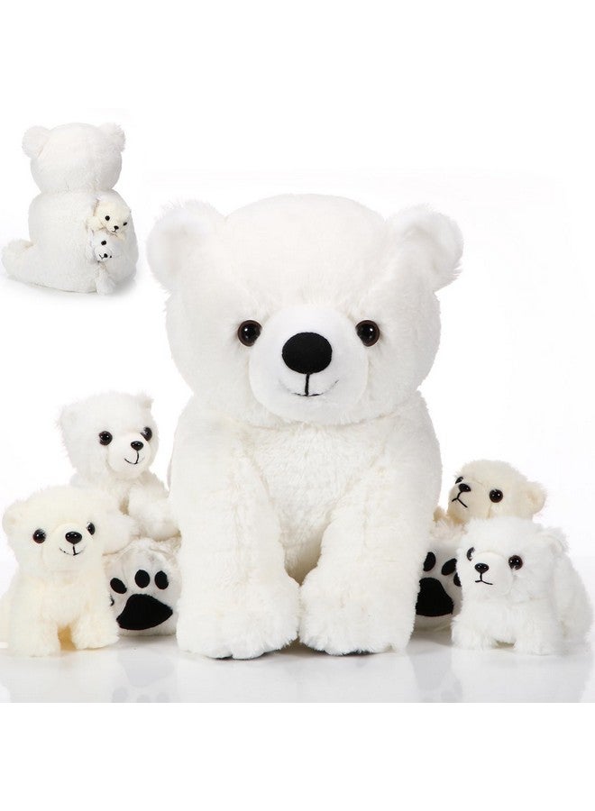 Leitee 5 Pcs Polar Bear Plush Set Large Mommy Polar Bear Stuffed Animal With 4 Cuddly Bear Baby Plushies In Belly For Boys Girls Birthday Winter Holiday Decor Gifts(Sitting) - Image 1