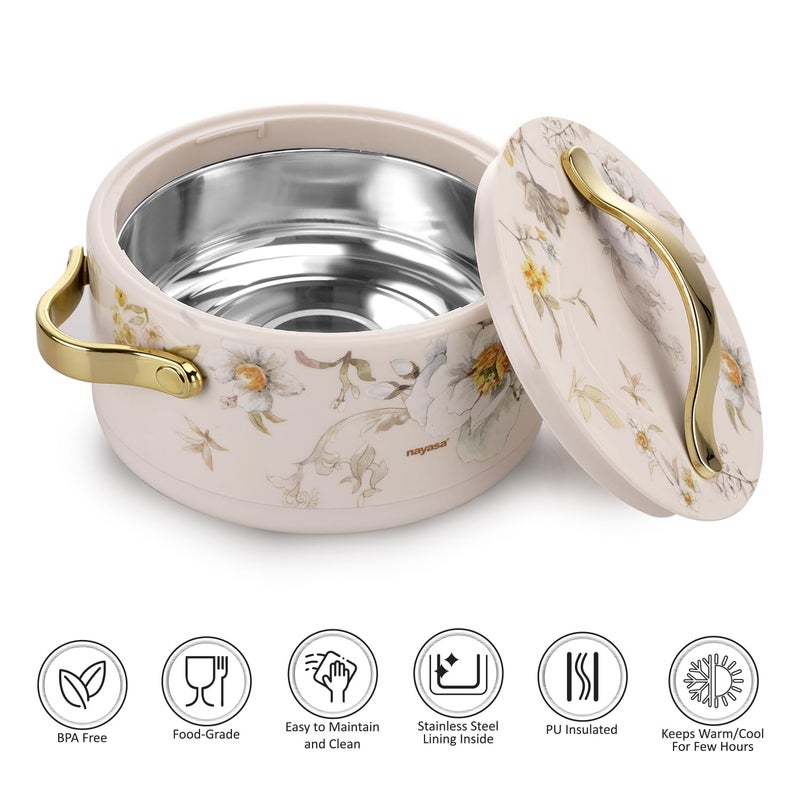 Nayasa Bethany Insulated Inner Steel Casserole 2000 ML BPA Free Food Grade Use for Keeping Roti Serving Dal Chawal Gravy Hot Pot for Kitchen Chapati Box White - Image 3