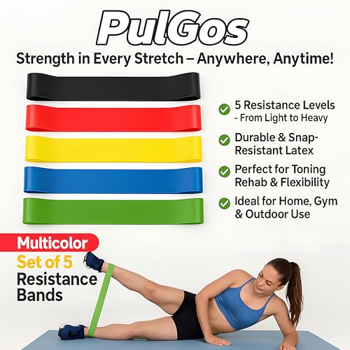 PulGos Natural Rubber Heavy Resistance Bands for Workout & Fitness - Premium Elastic Bands for Muscle Stretching,Strength Training,Yoga,Pilates,Physical Therapy & Full Body Exercise - Set of 5 Levels - Image 5