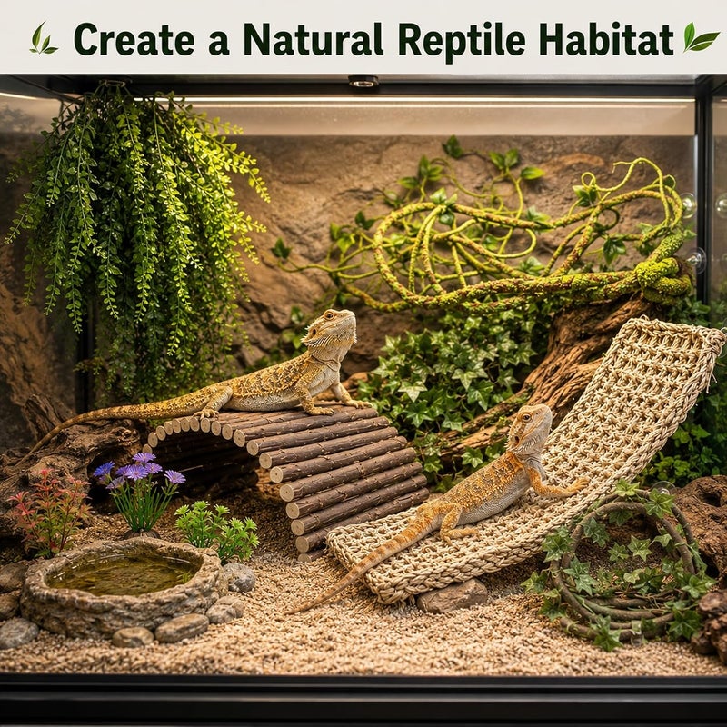 RUNANIA 10Pcs Bearded Dragon Tank Accessories, Reptile Hammock Plants Bridge Jungle Climber Vines for Snakes Bearded Dragon Chameleon Gecko Lizard - Image 2
