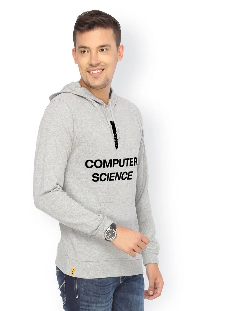 Campus Sutra Men's Light Grey Computer-Science Print Pullover Hoodie