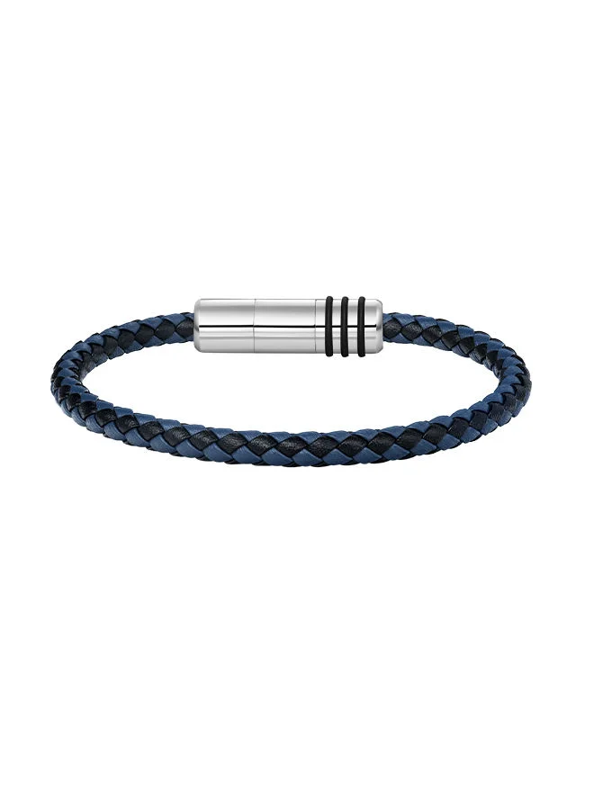 POLICE Gear Black and Blue Leather With Stainless Steel Motif  Gents BraceletPEAGB2211546