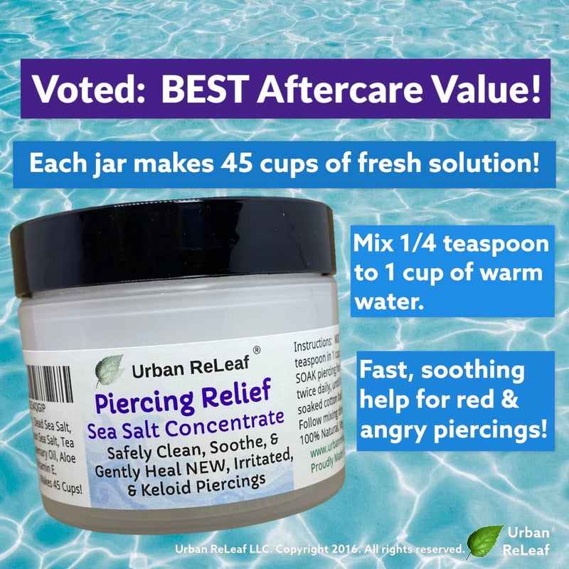 Urban ReLeaf PIERCING RELIEF Sea Salt Concentrate AFTERCARE ! Safely Clean, Soothe & Gently Calm New Irritated & Keloid Bump Piercings. Effective NON-iodized Dead Sea Salt, Tea Tree Rosemary - Image 2
