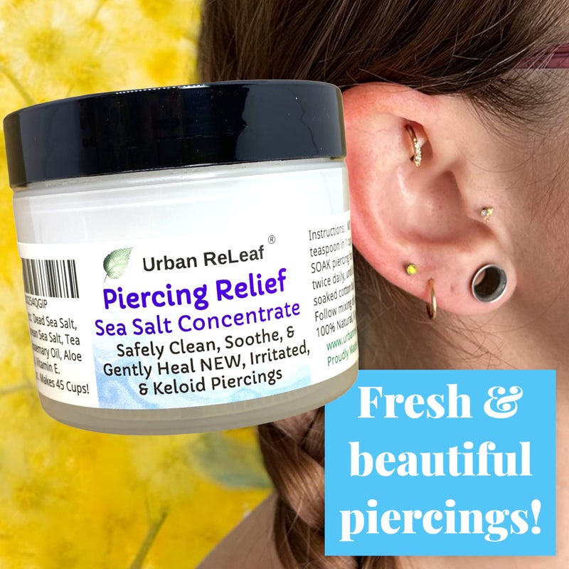 Urban ReLeaf PIERCING RELIEF Sea Salt Concentrate AFTERCARE ! Safely Clean, Soothe & Gently Calm New Irritated & Keloid Bump Piercings. Effective NON-iodized Dead Sea Salt, Tea Tree Rosemary - Image 3