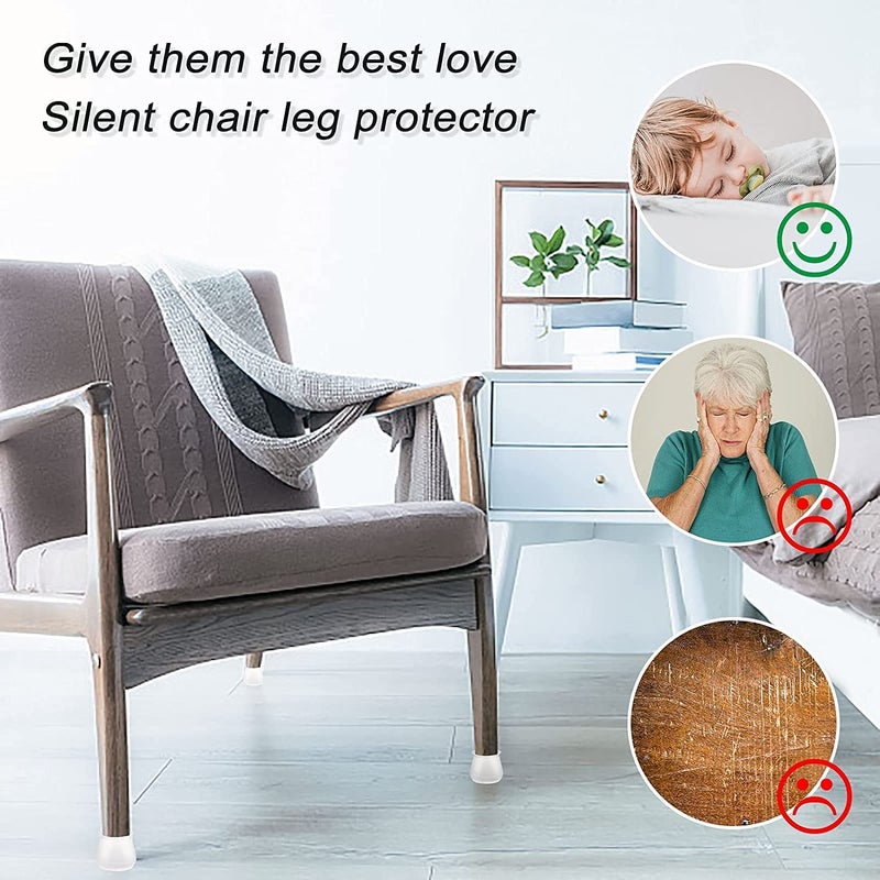 CELLEBII Silicone Chair Stool Leg Floor Protectors Covers Caps for Hardwood Floors Non Slip Furniture Pads Felt Bottom Transparent Silicone Free Moving Table Leg Covers 12 Cap Without Pad - Image 5
