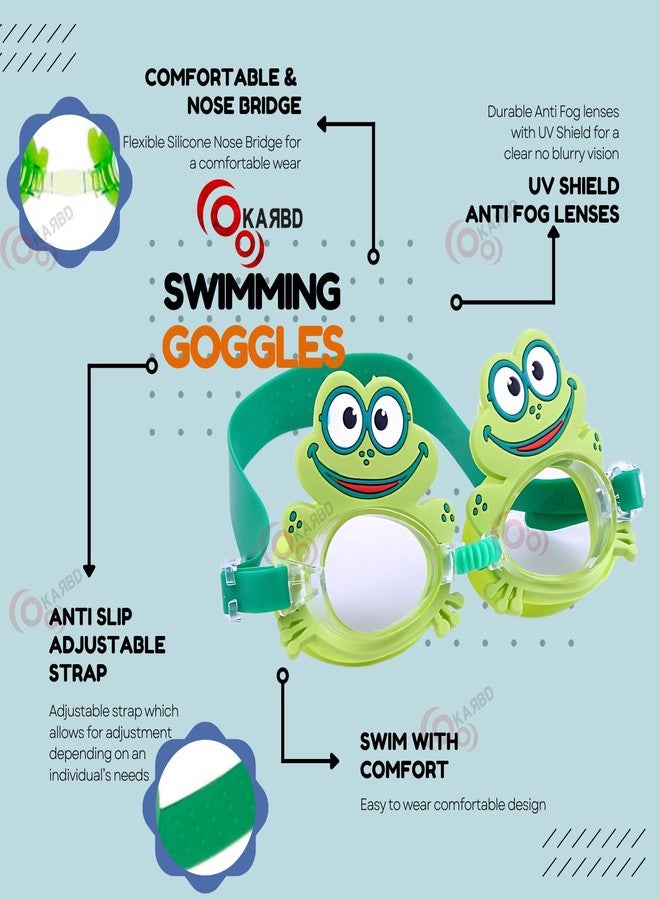 KARBD نظارات سباحة للأطفال من كاربد، مضادة للضباب، مانعة للتسرب، تحمي العينين من الأشعة فوق البنفسجية، مناسبة للأطفال من عمر 3 إلى 12 سنة (مقاس الأطفال، تصميم ضفدع كرتوني). - Image 2