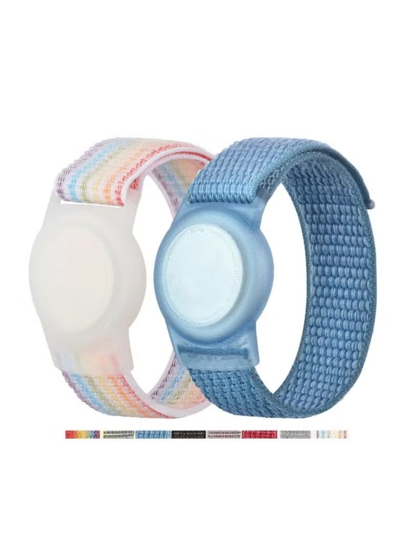 2 Pack AirTag Bracelet for Kids, Apple Air Tag Protective Cover with Nylon Wristband, Anti Lost GPS Trackers Case Cover Elastic Watch Band for Toddlers Girls Boys Elders - Image 1