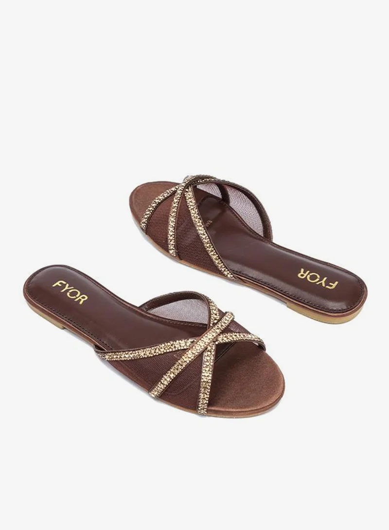 Fyor  Stylish Thin-Strap Crystal Flat Slide MY 393 for Women | Best Price UAE