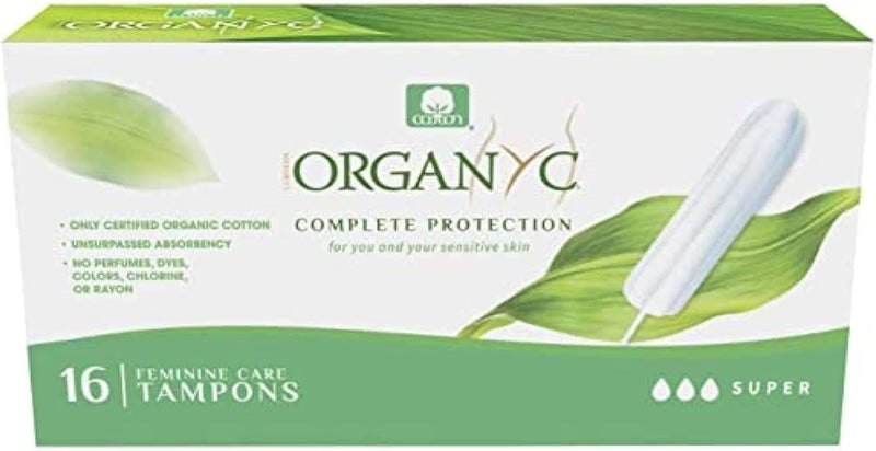 ORGANYC Organyc 100% Certified Organic Cotton Tampons, No Applicator, Super, 16 Count, White 