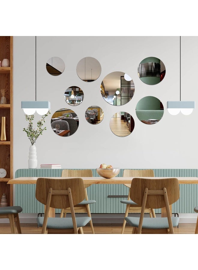 TPGP طقم TPGP من 9 ملصقات مرآة، مرآة لاصقة ذاتية، ديكور حائط مرآة صغيرة دائرية، مرآة حرفية أكريليك، بلاط مرآة غير زجاجي للحمام، خلفية، مشاريع حرفية DIY - Image 3